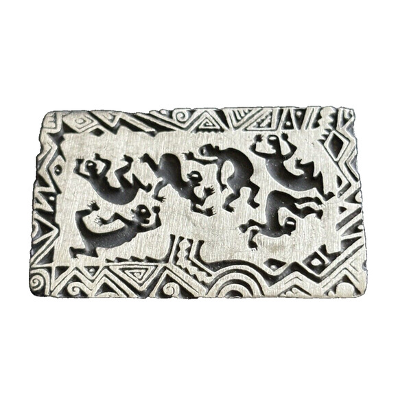 Vintage Pewter Tribal Fetish Brooch Pin by Alice Seely Pewter 1.5" Fetish Style - Picture 1 of 7